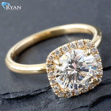 Load image into Gallery viewer, 2.22ctw Round Solitaire with Earth Mined Halo Pave Cushion Ring
