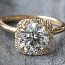 Load image into Gallery viewer, 2.26ctw Round Solitaire with Earth Mined Halo Pave Cushion Ring
