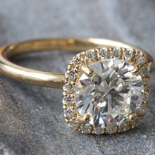 Load image into Gallery viewer, 2.26ctw Round Solitaire with Earth Mined Halo Pave Cushion Ring
