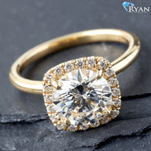 Load image into Gallery viewer, 2.22ctw Round Solitaire with Earth Mined Halo Pave Cushion Ring
