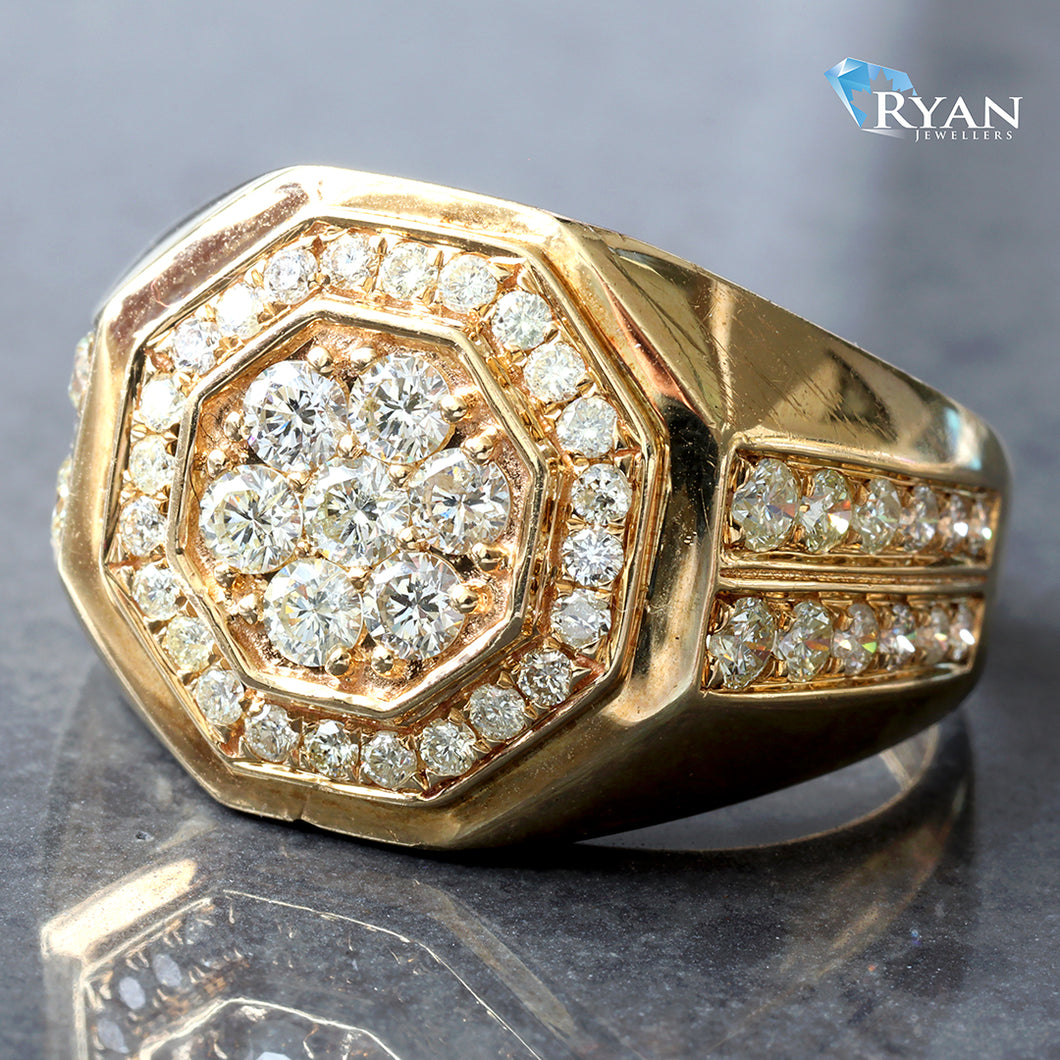 RING GY 10K 1.33CTW FLOWER CLUSTER OCTAGON HALO TWO ROW PRONG SET SHOULDERS