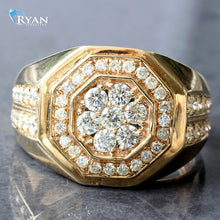 Load image into Gallery viewer, RING GY 10K 1.33CTW FLOWER CLUSTER OCTAGON HALO TWO ROW PRONG SET SHOULDERS
