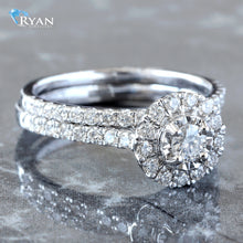 Load image into Gallery viewer, RING GW 14K 1.00CTW DIAMOND ILLUSION SET CENTER ROUND HALO SINGLE ROW SHOULDERS BRIDAL SET
