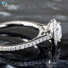Load image into Gallery viewer, 0.77CTW Round Lab Grown Center with Natural Round Diamond Halo and Sides 18K Ring
