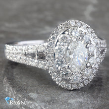 Load image into Gallery viewer, RING GW 14K 1.75CTW FANCY OVAL DOUBLE HALO SPLIT PAVE SETTING SHANK
