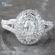 Load image into Gallery viewer, RING GW 14K 1.75CTW FANCY OVAL DOUBLE HALO SPLIT PAVE SETTING SHANK
