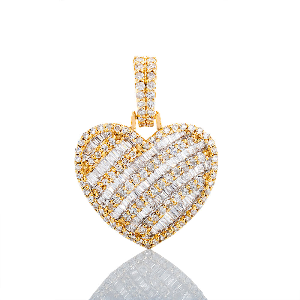 1.00ctw Baguette Heart with Round Pave Set Diamond Pendant