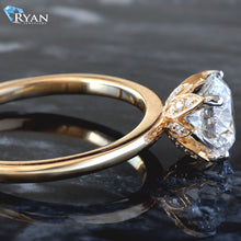Load image into Gallery viewer, 1.59ctw Round Cut Diamond Solitaire with Floral Pave Underside and High Polished Shoulders Ring
