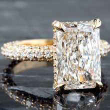 Load image into Gallery viewer, 6.62ctw Radiant Solitaire Three Sided Pave Shoulders with Full Diamond Basket Ring
