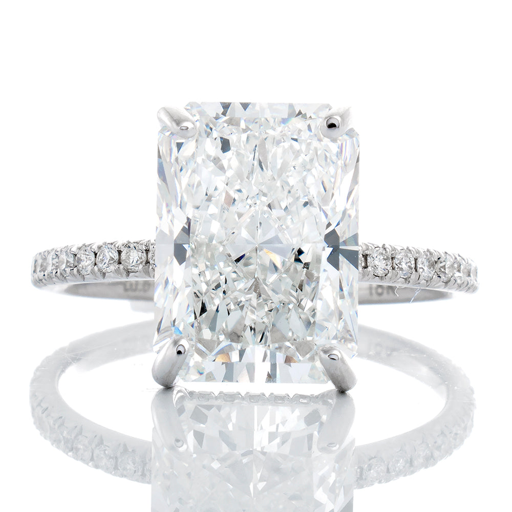 5.26ctw Radiant Cut Lab Created Solitaire in Diamond Hidden Halo Mount