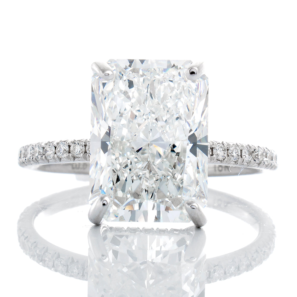 4.36ctw Radiant Lab Created Solitaire in Natural Diamond Dainty Mount with Hidden Halo
