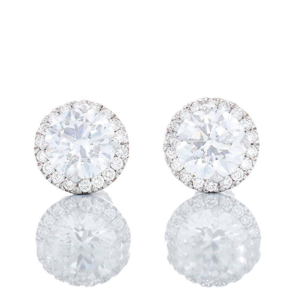 1.32ctw Round Solitaire Halo Studs 18k