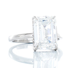 Load image into Gallery viewer, 4.30ctw Emerald Cut Solitaire with Hidden Diamond Halo
