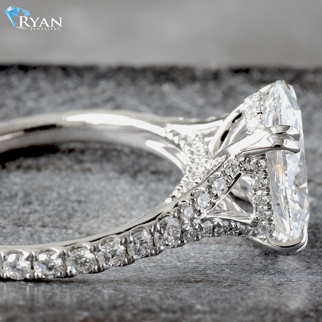 2.61ctw Oval Solitaire Slightly Split Diamond Pave Shoulders