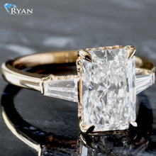 Load image into Gallery viewer, 3.70ctw Radiant Solitaire with Tapered Baguette and Hidden Halo Ring
