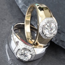 Load image into Gallery viewer, 1.17ctw Lab Diamond Round Brilliant  Solitaire Center with Octagon Halo and High Polished Shoulders Ring
