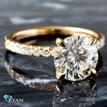Load image into Gallery viewer, 2.88ctw Round Solitaire with Hidden Halo and Pave Shoulders Ring

