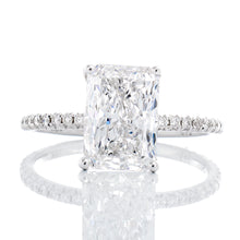 Load image into Gallery viewer, 4.07ctw Radiant Cut Lab Solitaire in Diamond Pave Hidden Halo Mount
