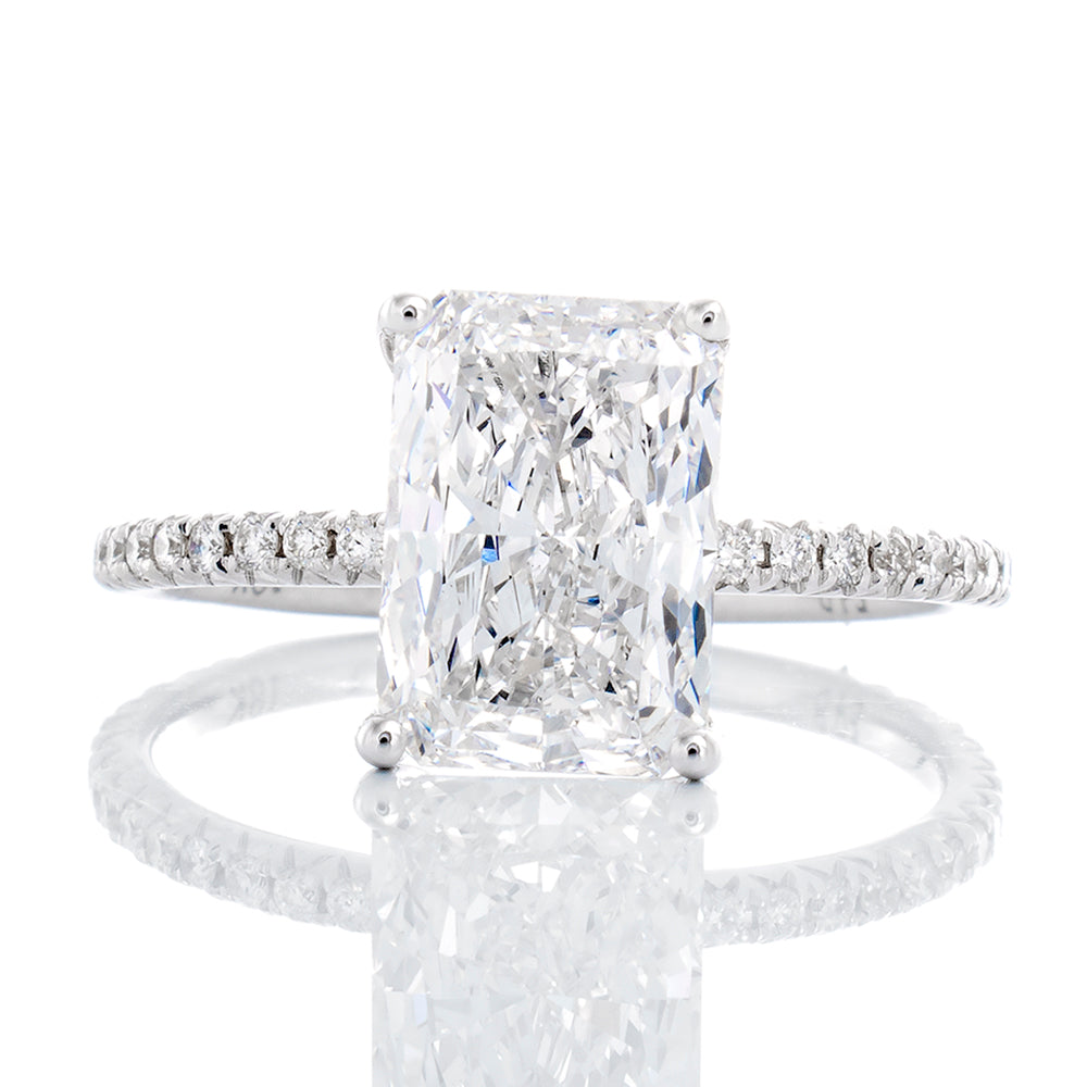4.07ctw Radiant Cut Lab Solitaire in Diamond Pave Hidden Halo Mount