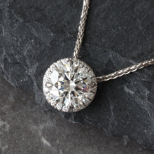 Load image into Gallery viewer, 1.00ctw Round Brilliant Solitaire with Round Halo Slider Bail Lab Diamond Pendant
