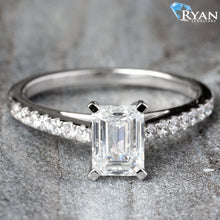 Load image into Gallery viewer, 1.20ctw Emerald Cut Center with Diamond Pave Shoulder&#39;s
