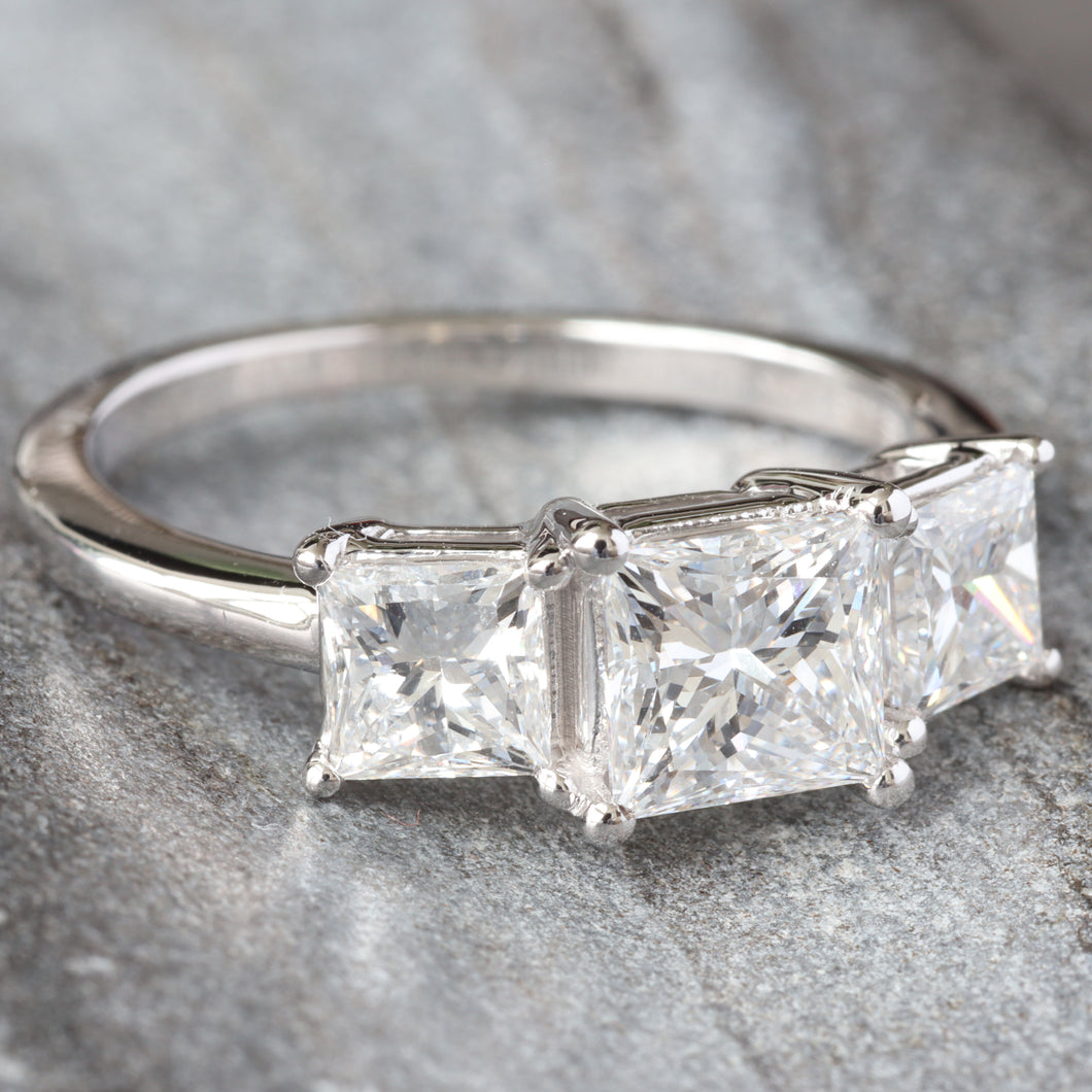 1.45ctw Past Present Future Princess Cut Lab Created Diamond Ring