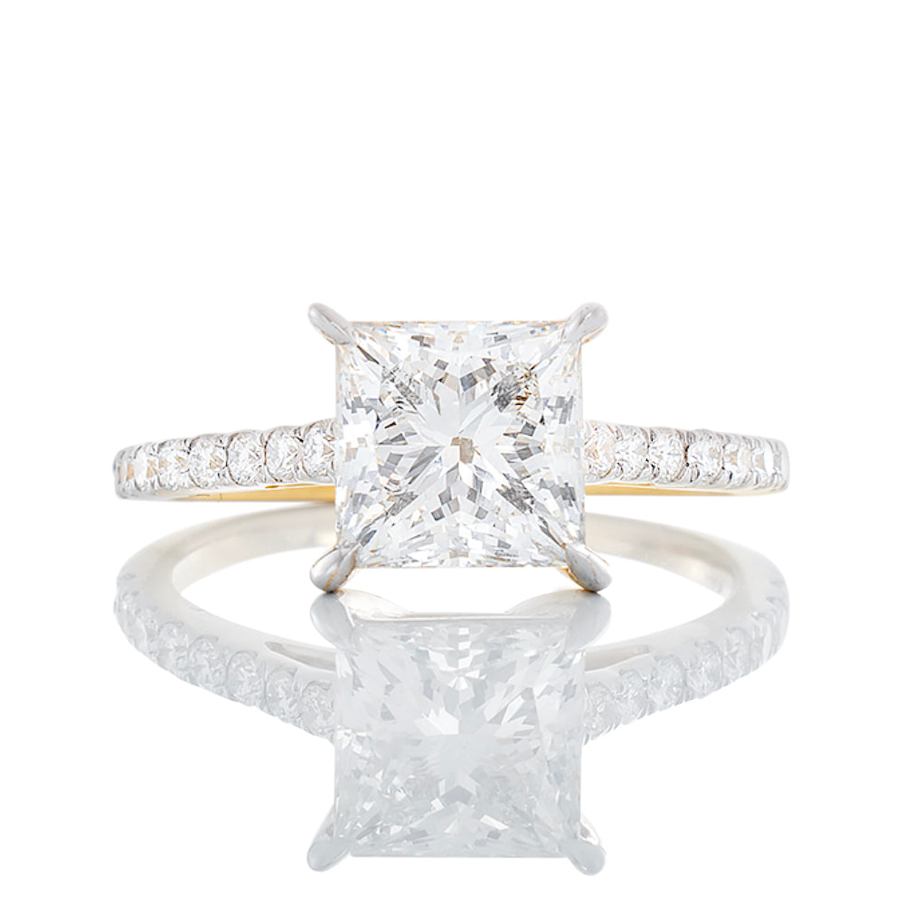 2.25ctw Princess Cut Lab Created Solitaire with Diamond Pave Shoulders