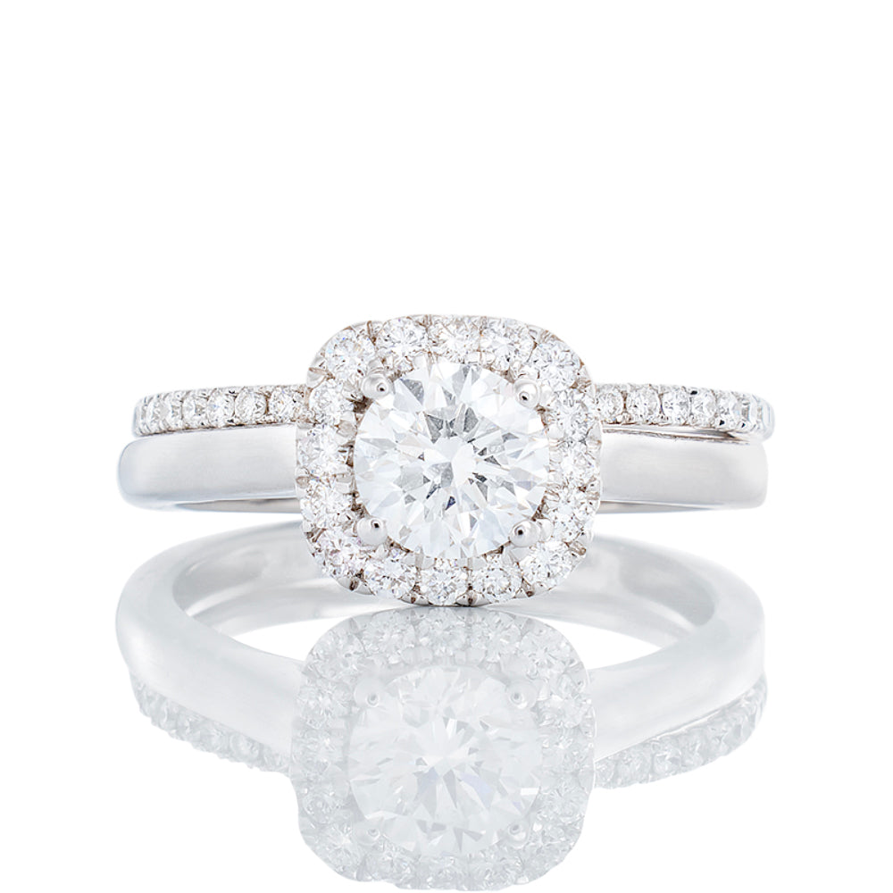 1.16ctw Round Brilliant Lab Created Diamond with Cushion Halo & High Polished Shoulders