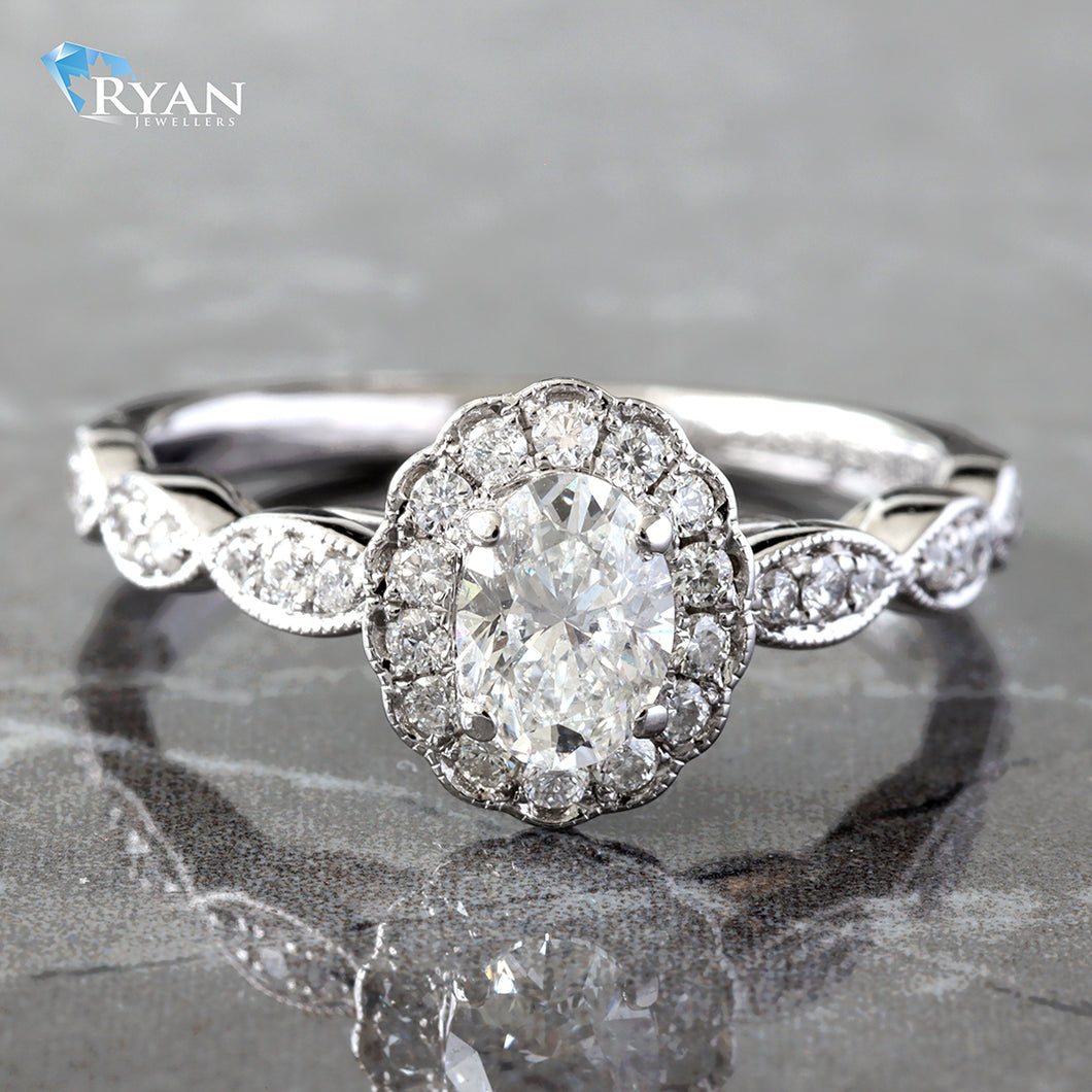 0.78CTW Vintage Oval Center with Halo Engagement Ring