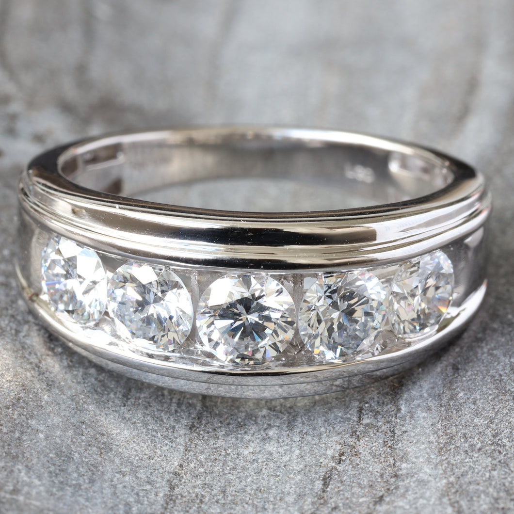 2.00ctw Five Round Brilliant Cut Channel Set Band Raised Grooved Border Lab Ring