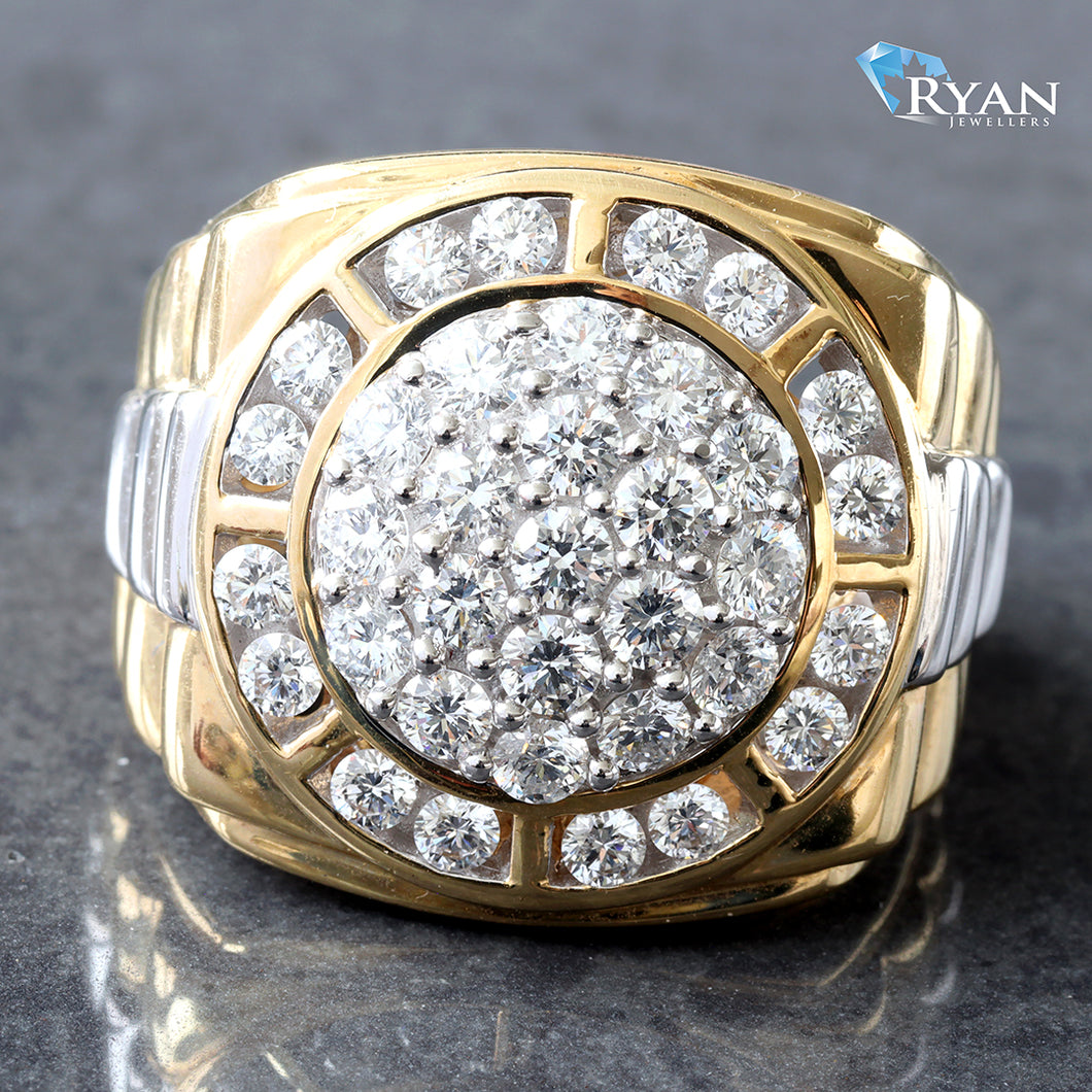 LAB RING GYW 10K 2.00CTW ROUND CLUSTER SPACED HALO JUBILEE INSPIRED SHOULDERS