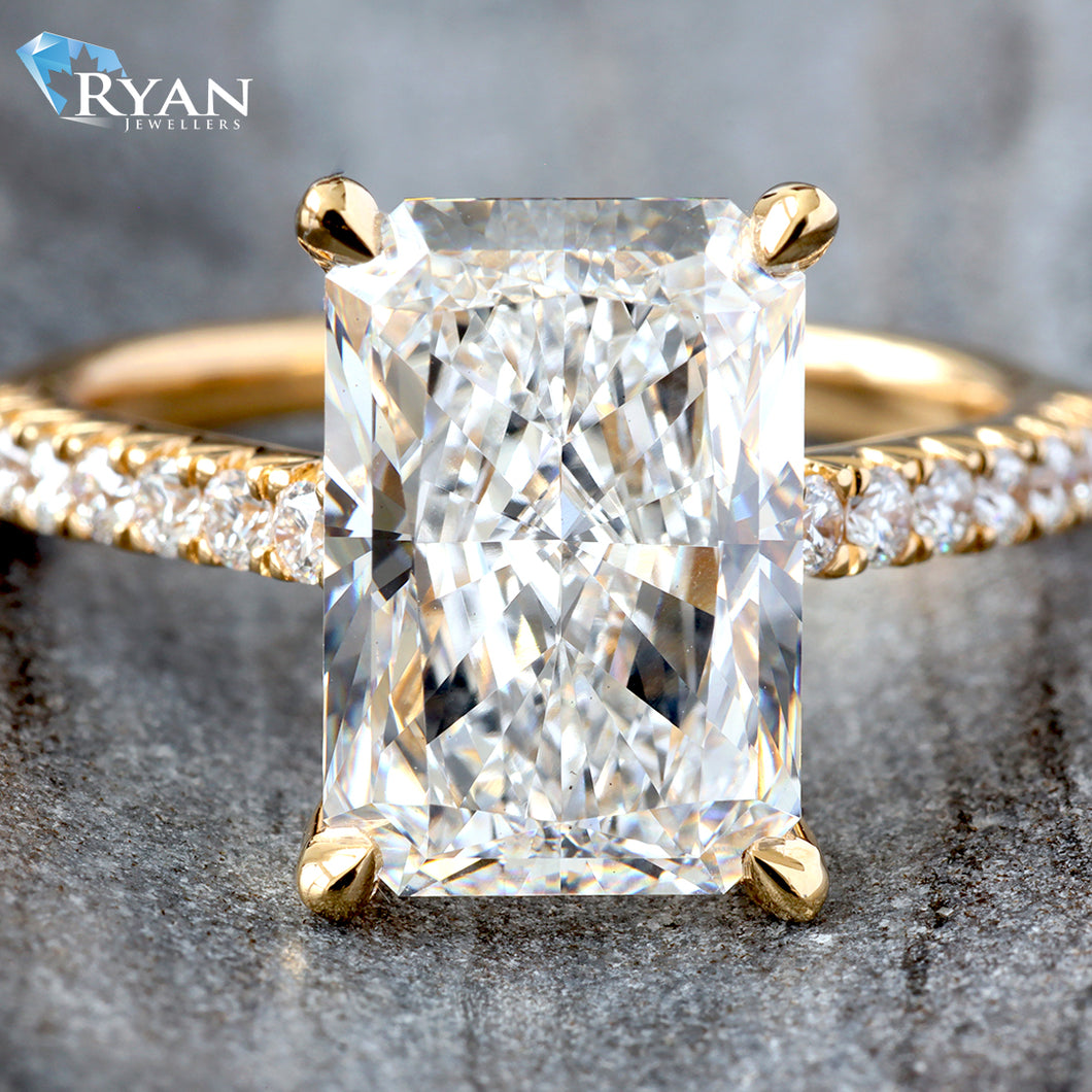 4.80ctw Radiant Lab Created with Natural Upswept Diamond Shoulders