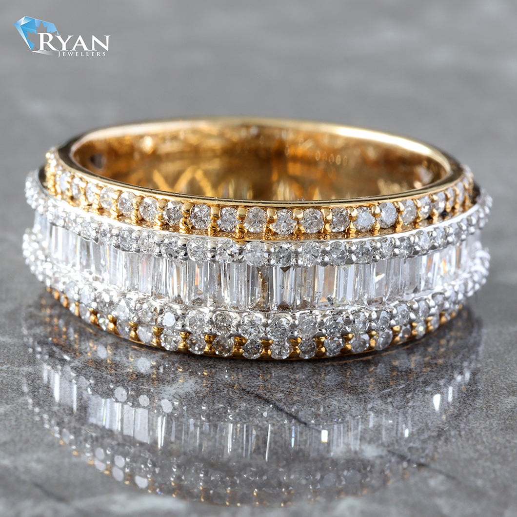 1.00ctw Five Row with Raised Baguette and Round Cut Side Band