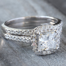 Load image into Gallery viewer, 1.50ctw Bridal Set Princess Solitaire Lab Diamond with Cushion Halo

