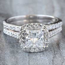 Load image into Gallery viewer, 1.50ctw Bridal Set Princess Solitaire Lab Diamond with Cushion Halo
