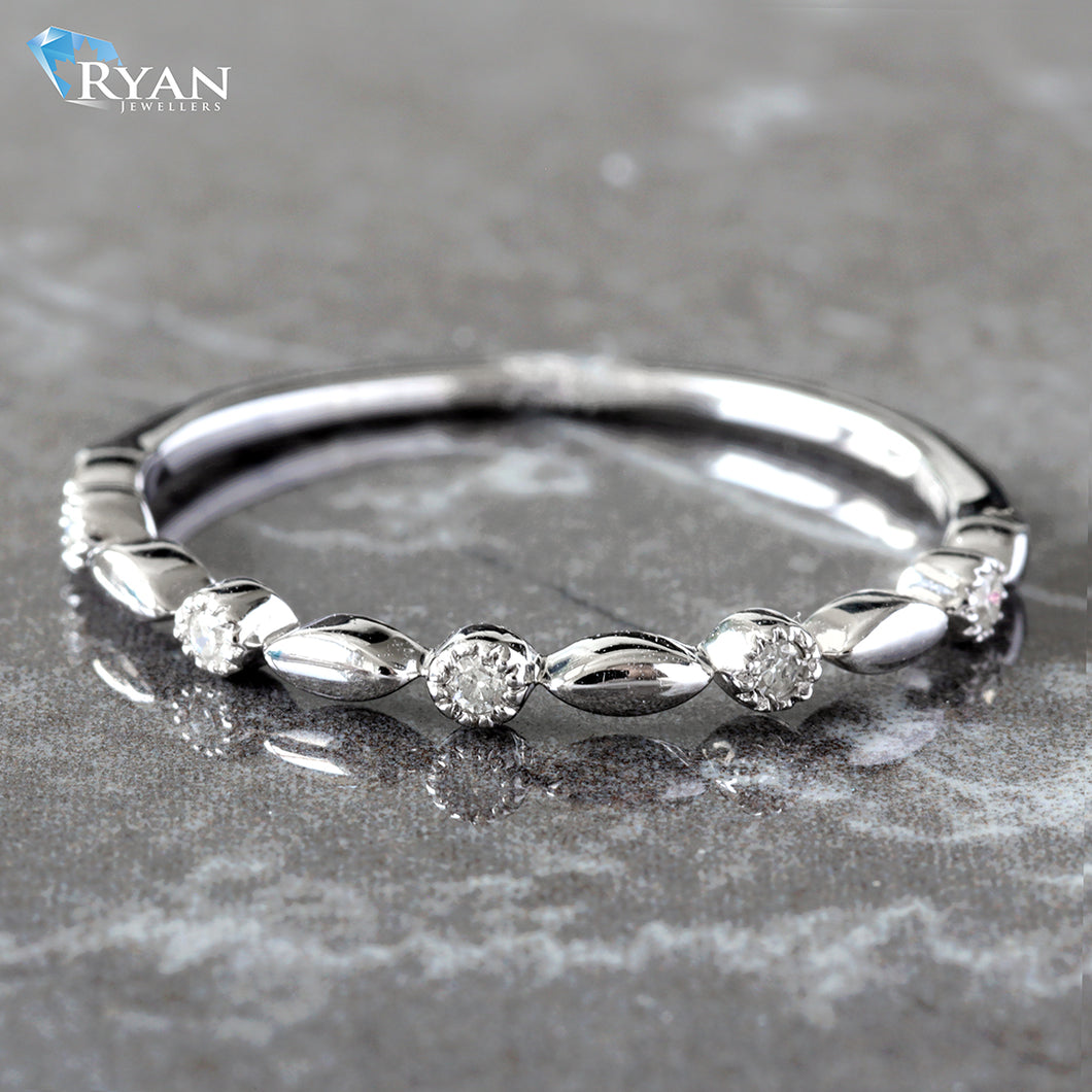 0.05CTW Alternating Gold Marquise Shape & Beaded Bezel Band