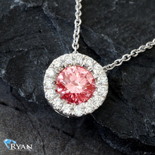 Load image into Gallery viewer, 1.00ctw Round Solitaire Pink Dimond Halo Margarita Pendant
