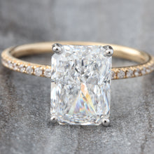 Load image into Gallery viewer, 2.33ctw Radiant Solitaire Dainty Diamond Pave Shoulders with Hidden Diamond Halo
