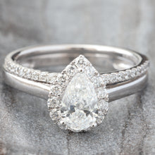 Load image into Gallery viewer, 1.19ctw Bridal Set Pear Lab Created Solitaire with Halo and Matching Diamond Band
