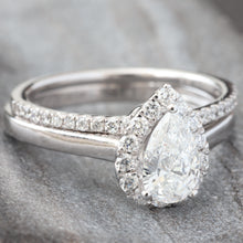 Load image into Gallery viewer, 1.19ctw Bridal Set Pear Lab Created Solitaire with Halo and Matching Diamond Band
