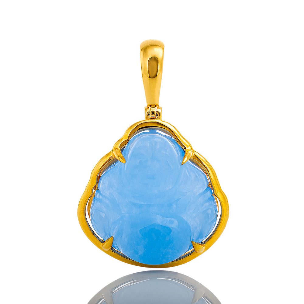 Blue Jade Buddha with Gold Frame