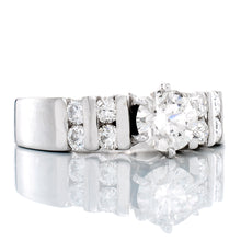 Load image into Gallery viewer, RING GW 18K 0.88CTW ROUND 6 PRONG SOLITAIRE SECTIONAL CHANNEL SET SHOULDERS
