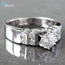 Load image into Gallery viewer, RING GW 18K 0.88CTW ROUND 6 PRONG SOLITAIRE SECTIONAL CHANNEL SET SHOULDERS
