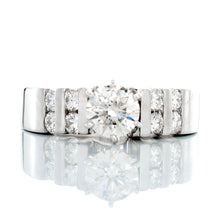 Load image into Gallery viewer, RING GW 18K 0.88CTW ROUND 6 PRONG SOLITAIRE SECTIONAL CHANNEL SET SHOULDERS
