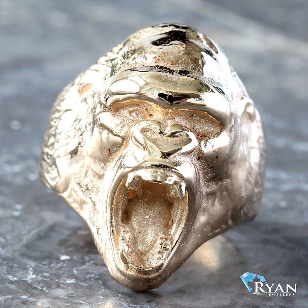 Sandblast & High Polish Gold Gorilla Head Ring