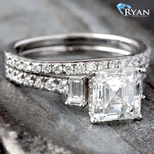 Load image into Gallery viewer, 2.75ctw Bridal Set Ascher Cut with Baguette Sides and Pave Shoulders Rind and Matching Band
