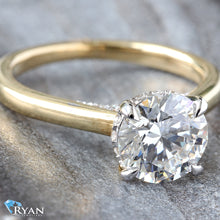 Load image into Gallery viewer, 2.23ctw Round Solitaire with Pave Hidden Halo &amp; Bridge Bezel Accent
