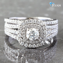 Load image into Gallery viewer, 1.07CTW Round Cut Double Halo Diamond Bridal Set Ring

