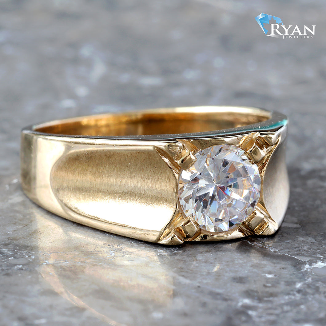 Round Solitaire Cubic Center W/ Concaved Shoulder Ring