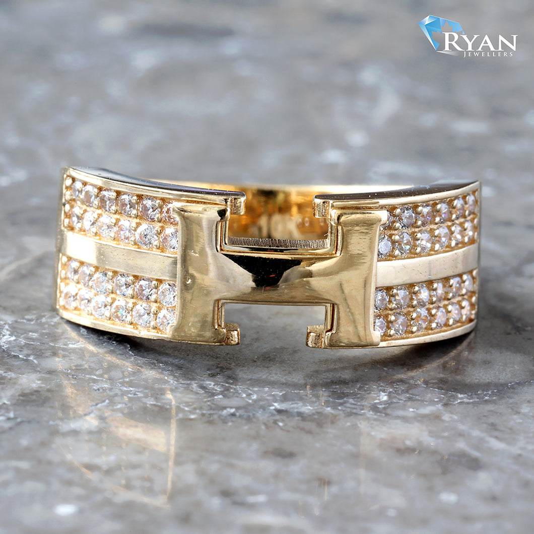 Hermes H Center With CZ Pave Shoulder Ring